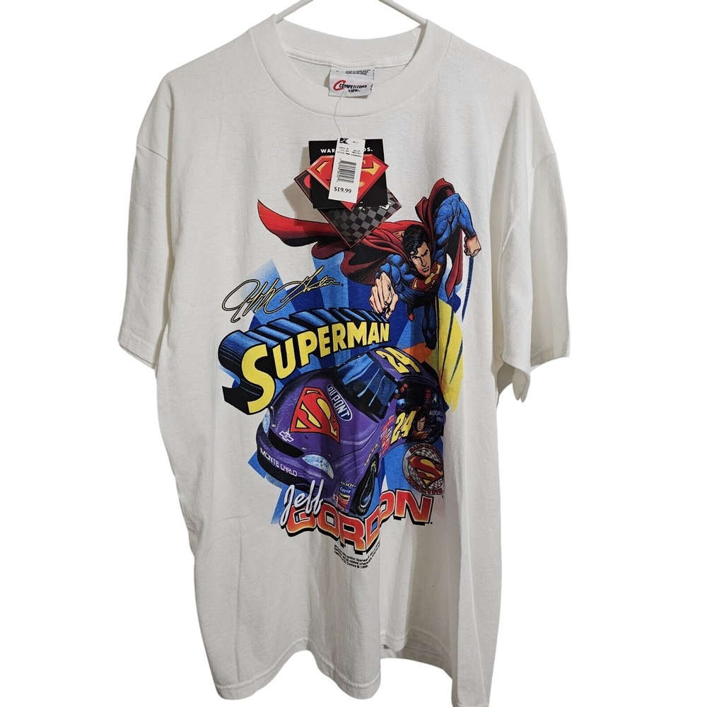 Vtg NWT 1999 NASCAR 90s Jeff Gordon Superman T-shirt Mens L Competitors‎ View